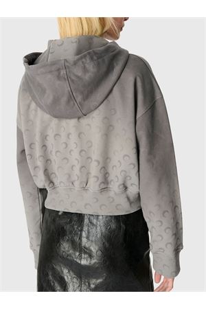 Felpa corta con cappuccio in cotone grigio MARINE SERRE | WST019ACJER0073GR90